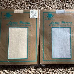 2 Pair Morella’s PANTYHOSE Sparkle Leg NYLONS Silver & Champagne Size B NEW